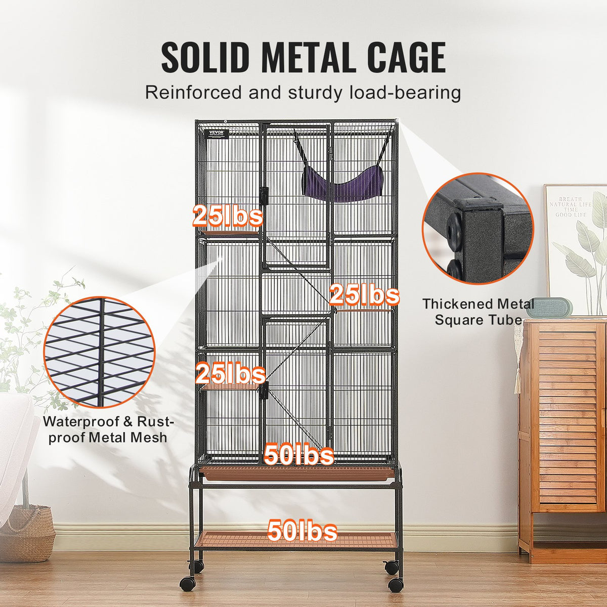 VEVOR 69" Rolling Metal Ferret Cage, Large 4-Tier Critter Nation Cage, Small Animal Cage with Ramps & Tray, Easy to Set up for Pet Rats, Hamster, Guinea Pig, Chinchilla, Squirrel, Hedgehogs, Bunny