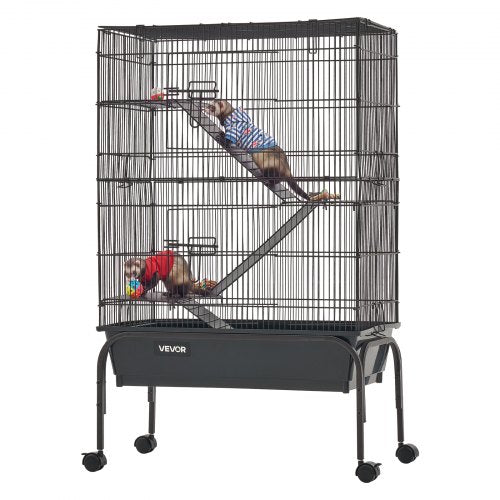 VEVOR Metal Small Animal Cage 101 cm 3-Tier Rolling Ferret Cage On Wheels, 13.97 mm Wire Spacing Large Cages with Hammock, Ramps, Tray & Doors for Ferret, Chinchilla, Sugar Glider, Guinea Pig, Rabbit