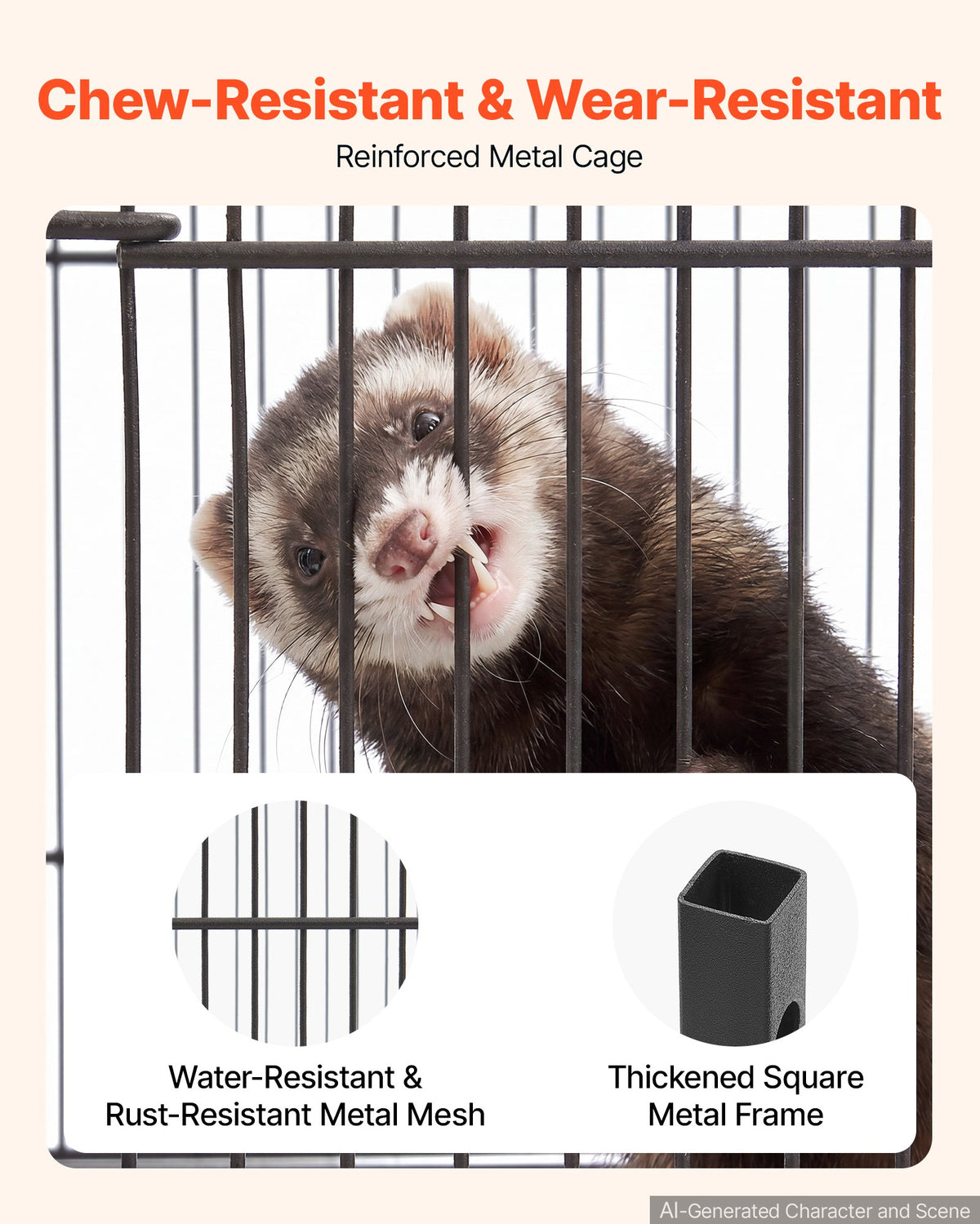 VEVOR Metal Small Animal Cage 101 cm 3-Tier Rolling Ferret Cage On Wheels, 13.97 mm Wire Spacing Large Cages with Hammock, Ramps, Tray & Doors for Ferret, Chinchilla, Sugar Glider, Guinea Pig, Rabbit