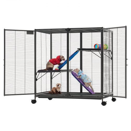 VEVOR Metal Small Animal Cage 96 cm 3-Tier Rolling Ferret Cage On Wheels, 13.97 mm Wire Spacing Large Cages with Ramps, Platform, Tray & Doors for Ferret, Chinchilla, Sugar Glider, Guinea Pig, Rabbit