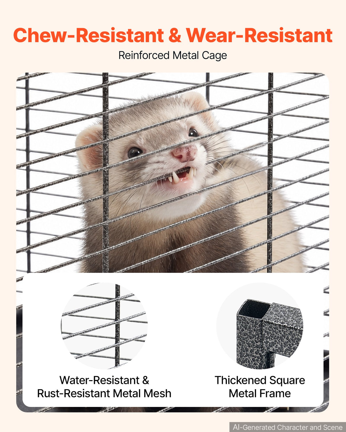 VEVOR Metal Small Animal Cage 96 cm 3-Tier Rolling Ferret Cage On Wheels, 13.97 mm Wire Spacing Large Cages with Ramps, Platform, Tray & Doors for Ferret, Chinchilla, Sugar Glider, Guinea Pig, Rabbit