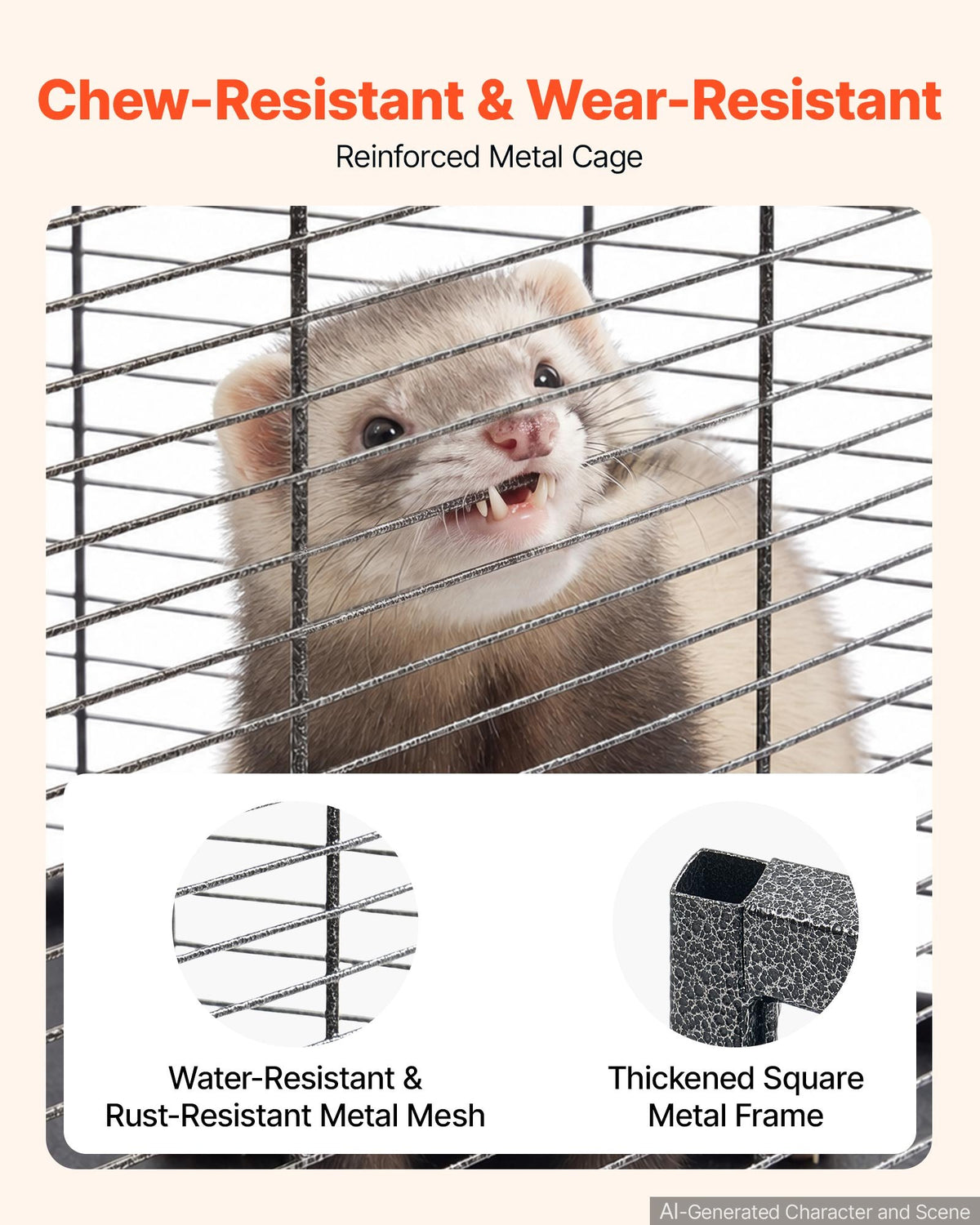 VEVOR Metal Small Animal Cage 149 cm 6-Tier Rolling Ferret Cage On Wheels, 13.97 mm Wire Spacing Large Cages with Hammock, Ramps, Tray & Doors for Ferret, Chinchilla, Sugar Glider, Guinea Pig, Rabbit