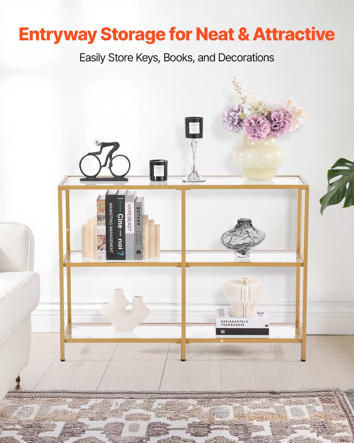 VEVOR 3-Tier Glass Console Table