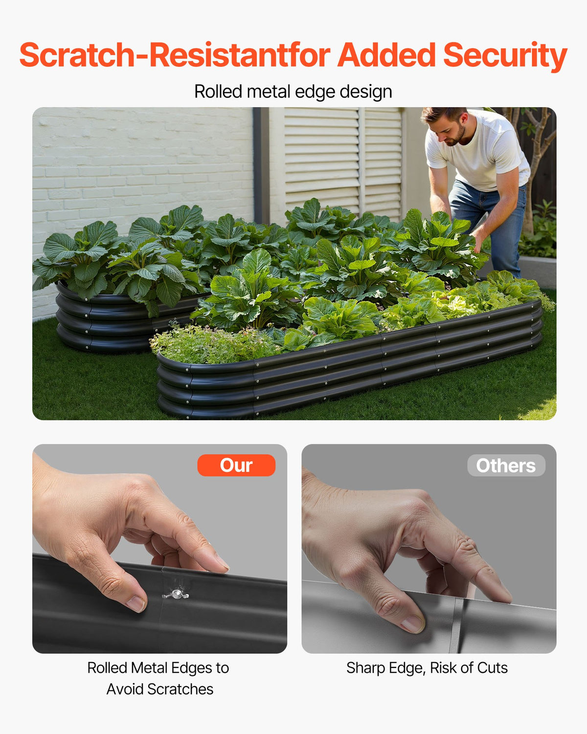 VEVOR Metal Raised Garden Bed, 2.4 x 0.6 x 0.3 m Oval Outdoor Galvanized Planter Garden Box, Open Bottom Design, Large Planter Raised Bed for Growing Vegetables, Flowers, Herbs, Succulents, Dark Gray