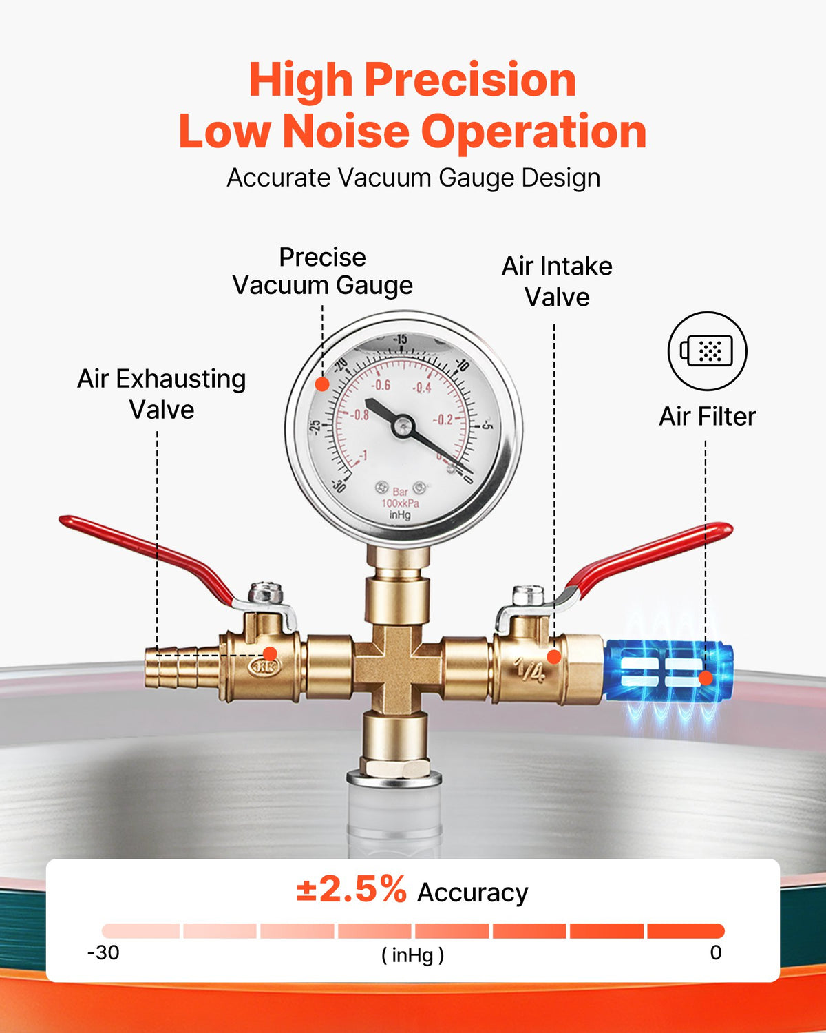 VEVOR 56.8 L Vacuum Chamber, Aluminum Alloy, Vacuum Degassing Chamber with Tempered Glass Lid, Hose, Air Filter, for Resin Casting, Stabilizing Wood, Degassing Silicone, Epoxies, Essential Oils