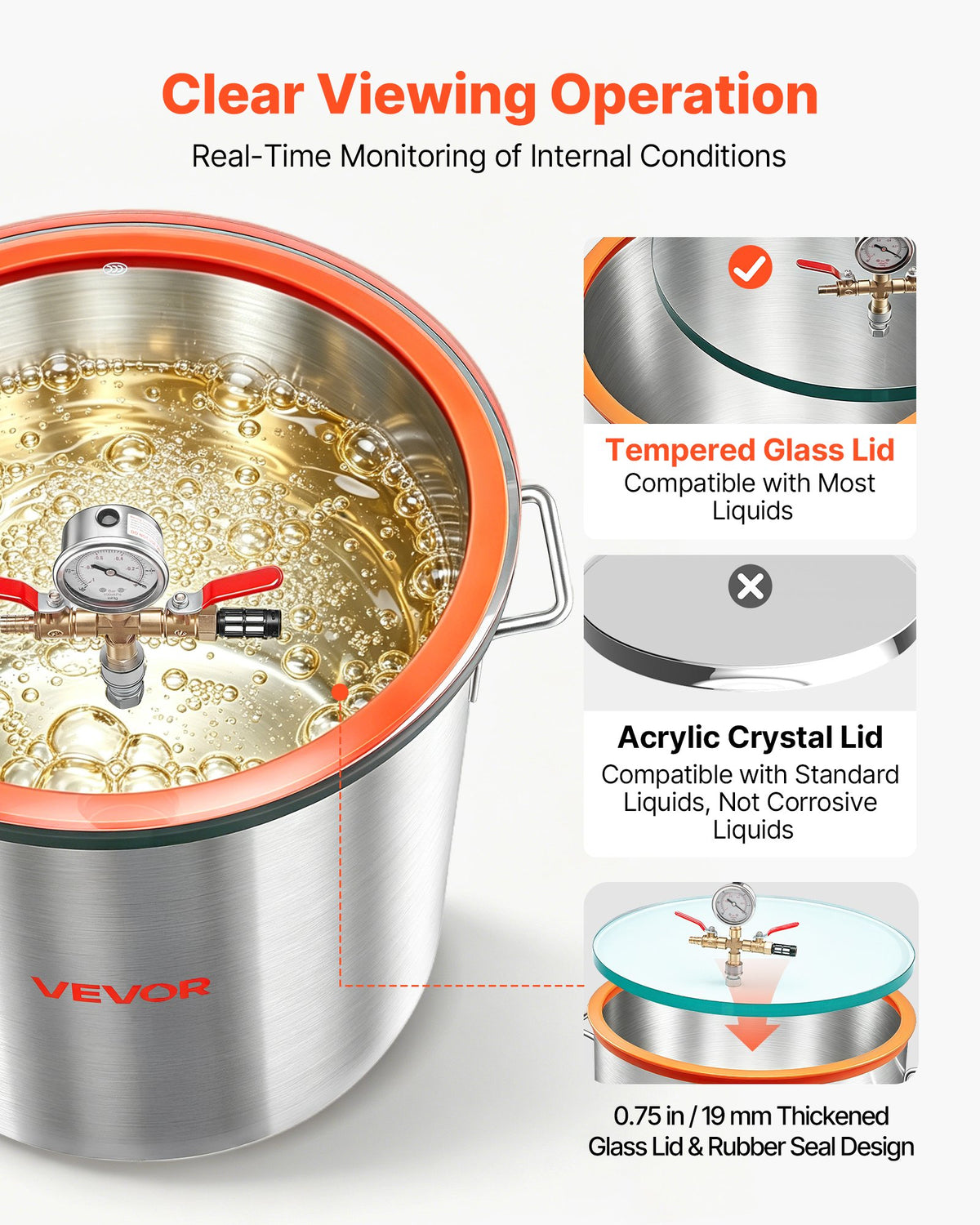 VEVOR 56.8 L Vacuum Chamber, Aluminum Alloy, Vacuum Degassing Chamber with Tempered Glass Lid, Hose, Air Filter, for Resin Casting, Stabilizing Wood, Degassing Silicone, Epoxies, Essential Oils