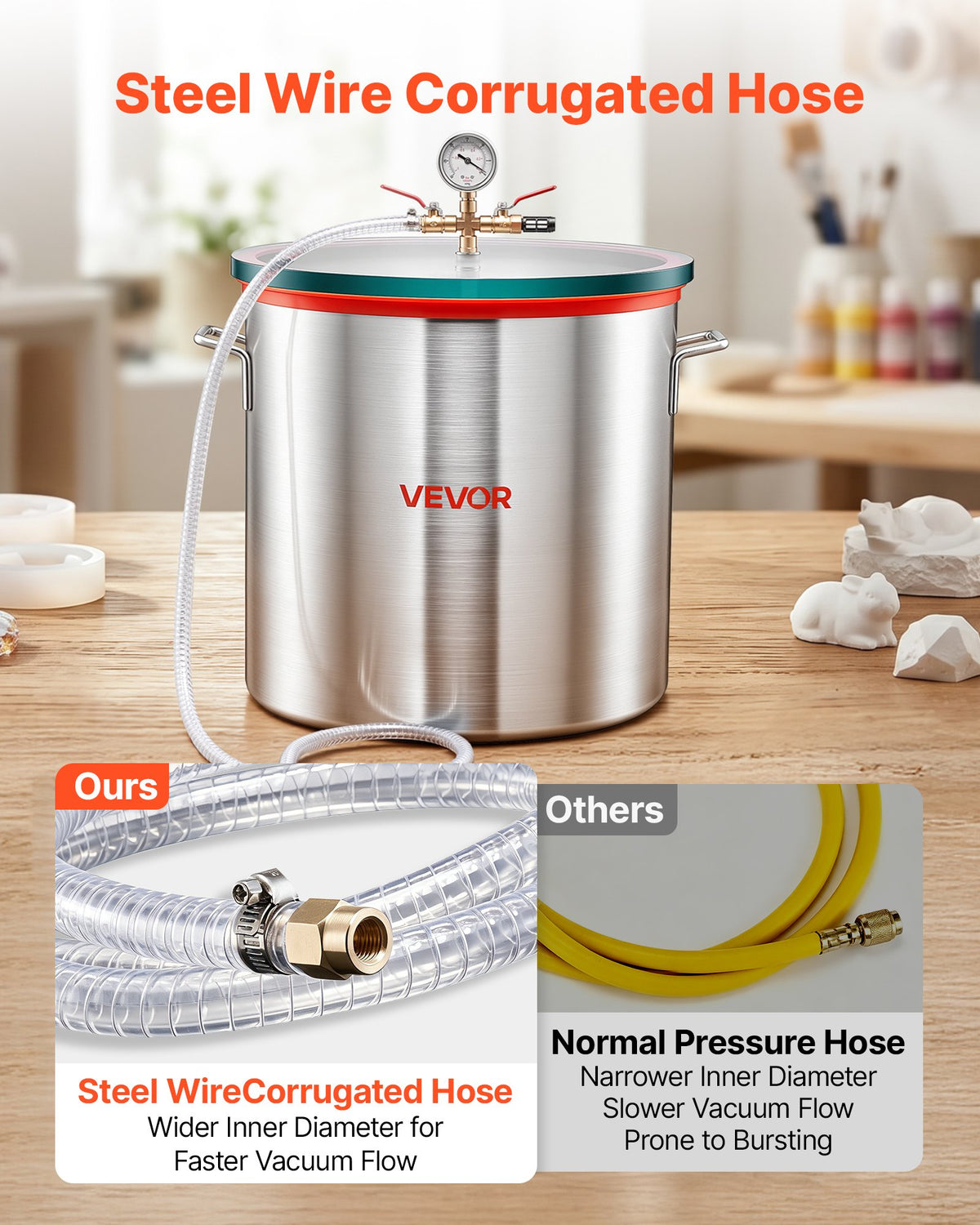 VEVOR 56.8 L Vacuum Chamber, Aluminum Alloy, Vacuum Degassing Chamber with Tempered Glass Lid, Hose, Air Filter, for Resin Casting, Stabilizing Wood, Degassing Silicone, Epoxies, Essential Oils
