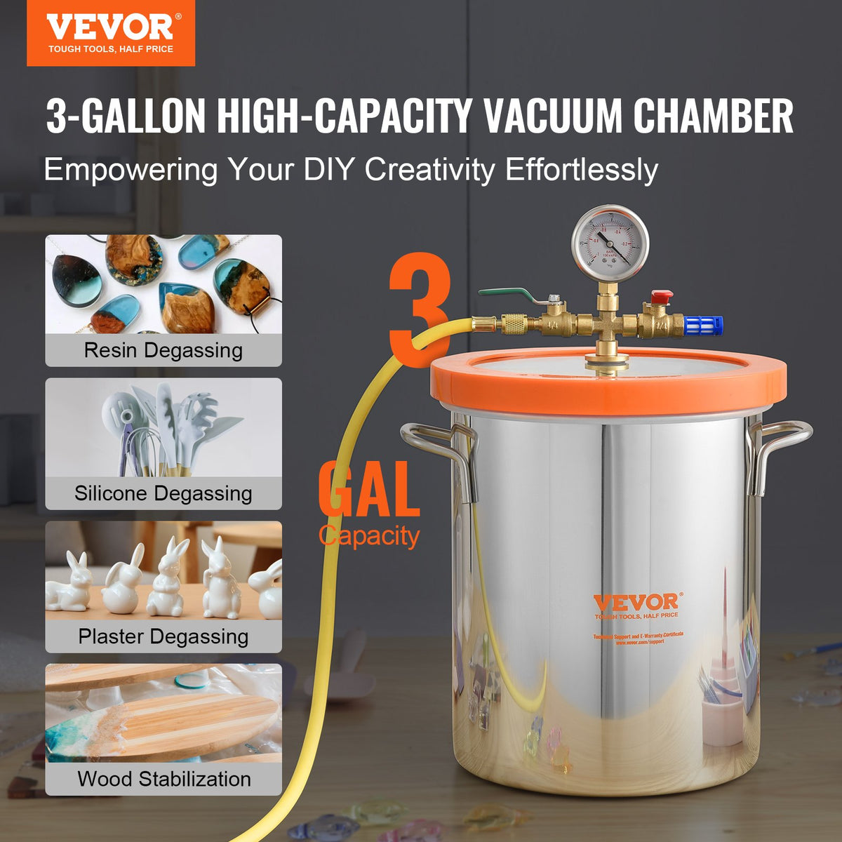 VEVOR Vacuum Chamber Tempered Glass Lid Vacuum 11.4 L Degassing Chamber Silicone