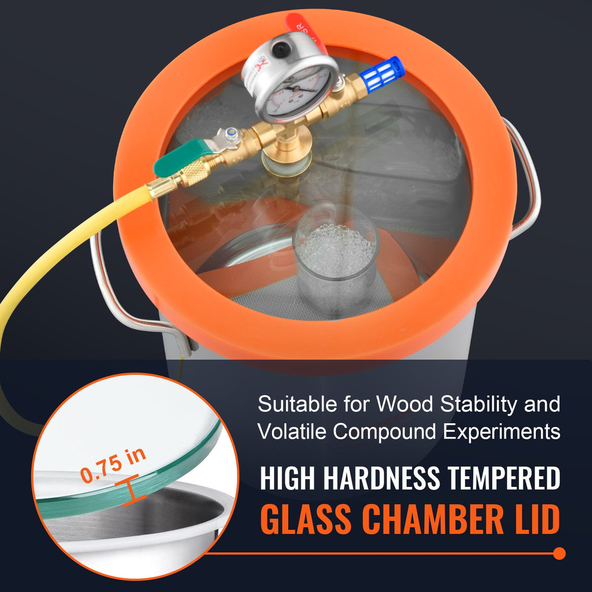 VEVOR Vacuum Chamber Tempered Glass Lid Vacuum 11.4 L Degassing Chamber Silicone