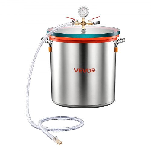 VEVOR 34.1 L Vacuum Chamber, Stainless Steel, Vacuum Degassing Chamber with Tempered Glass Lid, Hose, Air Filter, Ideal for Resin Casting, Stabilizing Wood, Degassing Silicone, Epoxies, Essential Oils