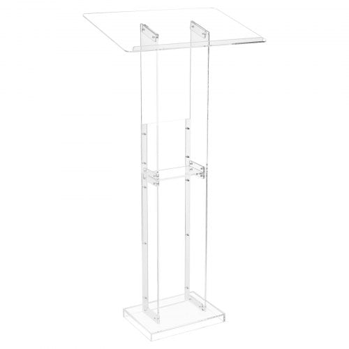 VEVOR Podium Stand, 1265 mm Acrylic Lectern, Portable Laptop Desk with Wide Reading Surface and Storage Shelf, Book Stopper, Floor-Standing, for Classroom, Wedding, Conference, Lecture and Concert
