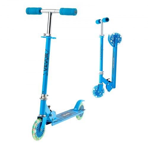 VEVOR Kick Scooter for Kids Ages 3+, 2-Wheel Toddler Scooter with Light-Up Wheels, Adjustable Height Handlebar, Wide Anti-Slip Deck, Foldable Lightweight Frame for Boys and Girls up to 49.9 kg, Blue
