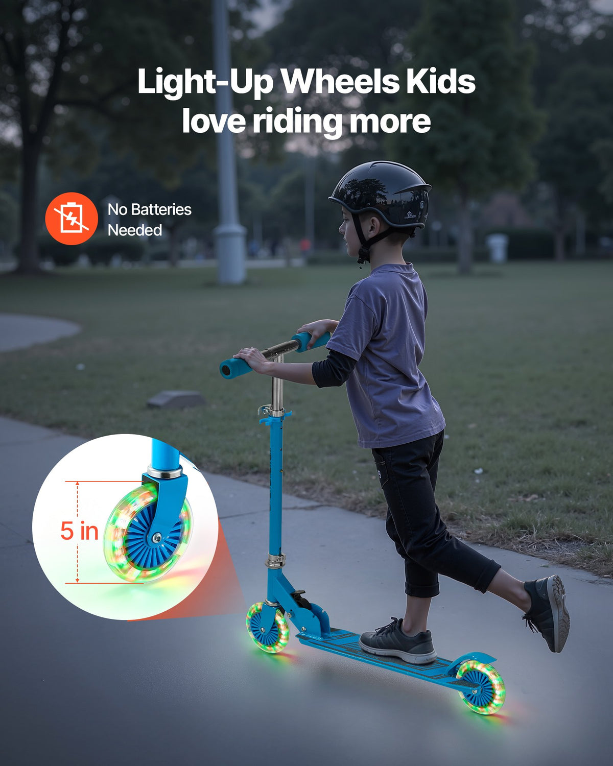 VEVOR Kick Scooter for Kids Ages 3+, 2-Wheel Toddler Scooter with Light-Up Wheels, Adjustable Height Handlebar, Wide Anti-Slip Deck, Foldable Lightweight Frame for Boys and Girls up to 49.9 kg, Blue