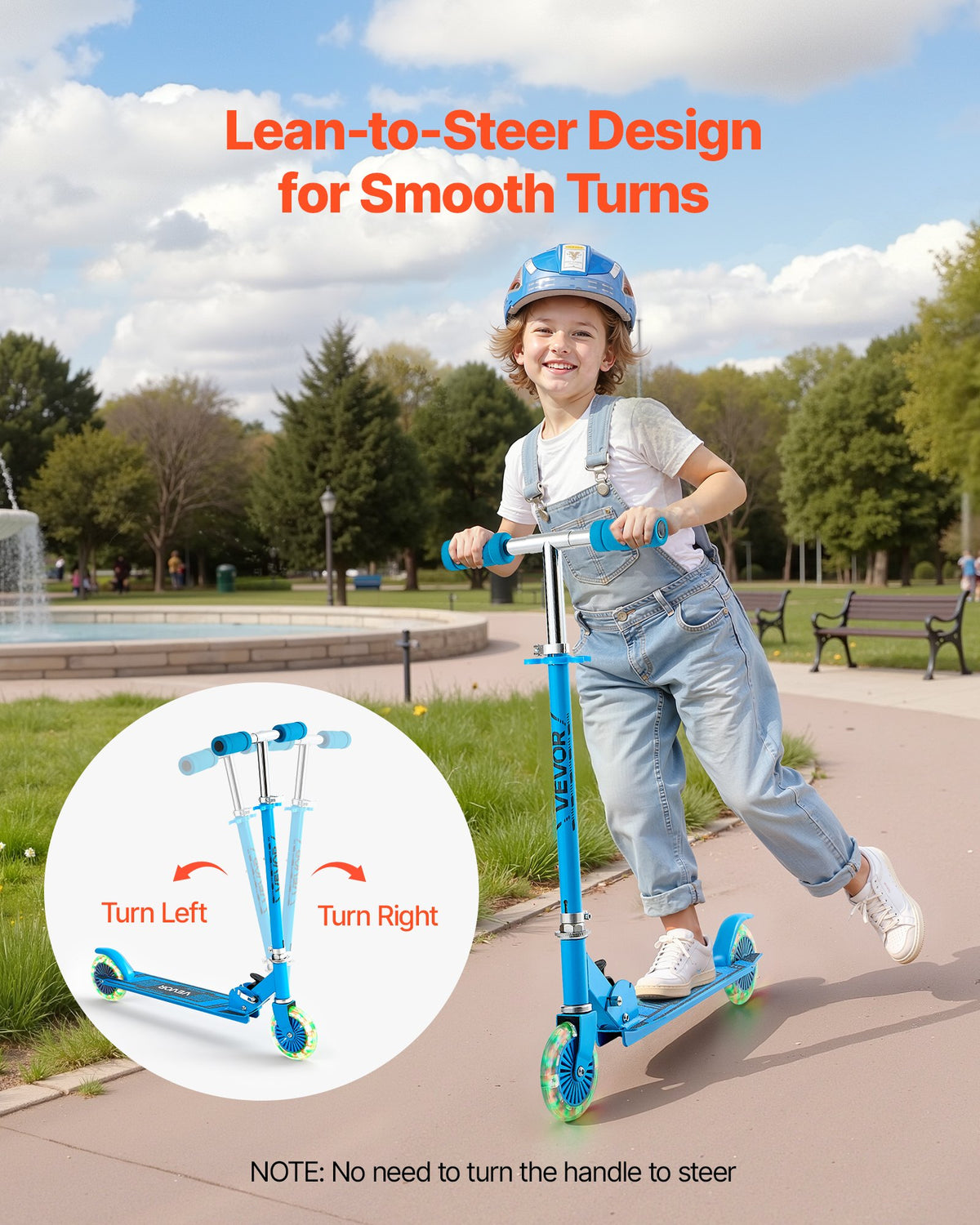 VEVOR Kick Scooter for Kids Ages 3+, 2-Wheel Toddler Scooter with Light-Up Wheels, Adjustable Height Handlebar, Wide Anti-Slip Deck, Foldable Lightweight Frame for Boys and Girls up to 49.9 kg, Blue
