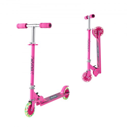 VEVOR Kick Scooter for Kids Ages 3+, 2-Wheel Toddler Scooter with Light-Up Wheels, Adjustable Height Handlebar, Wide Anti-Slip Deck, Foldable Lightweight Frame for Boys and Girls up to 49.9 kg, Pink