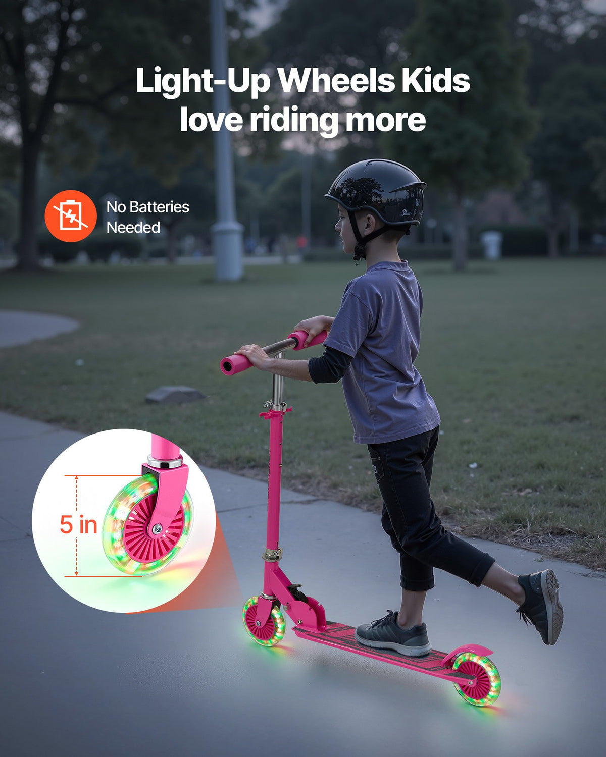 VEVOR Kick Scooter for Kids Ages 3+, 2-Wheel Toddler Scooter with Light-Up Wheels, Adjustable Height Handlebar, Wide Anti-Slip Deck, Foldable Lightweight Frame for Boys and Girls up to 49.9 kg, Pink