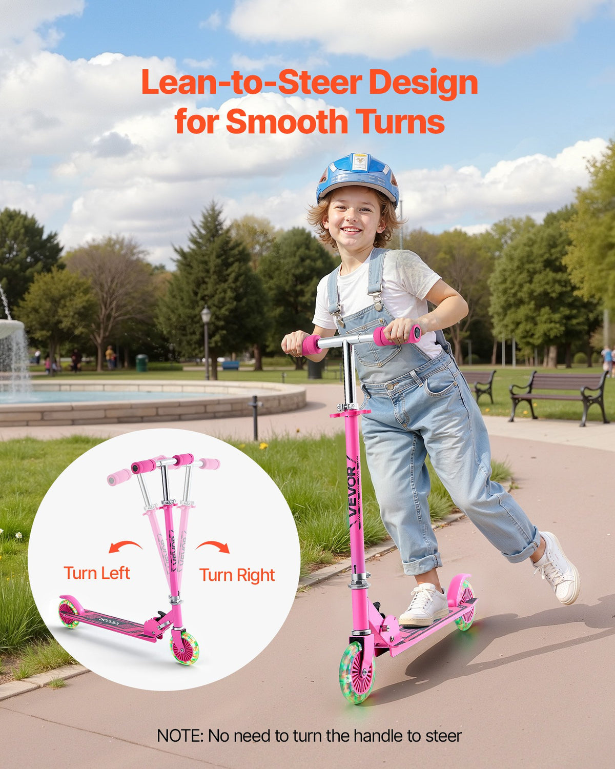 VEVOR Kick Scooter for Kids Ages 3+, 2-Wheel Toddler Scooter with Light-Up Wheels, Adjustable Height Handlebar, Wide Anti-Slip Deck, Foldable Lightweight Frame for Boys and Girls up to 49.9 kg, Pink