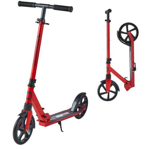VEVOR Kick Scooter for Kids Ages 8+, Teens & Adults, 2-Wheel Toddler Scooter with Adjustable Height Handlebar, Wide Anti-Slip Deck, Foldable Lightweight for Boys & Girls up to 99.8 kg, Red + Black