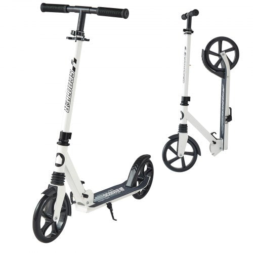 VEVOR Kick Scooter for Kids Ages 8+, Teens & Adults, 2-Wheel Toddler Scooter with Adjustable Height Handlebar, Wide Anti-Slip Deck, Foldable Lightweight for Boys & Girls up to 99.8 kg, White + Black