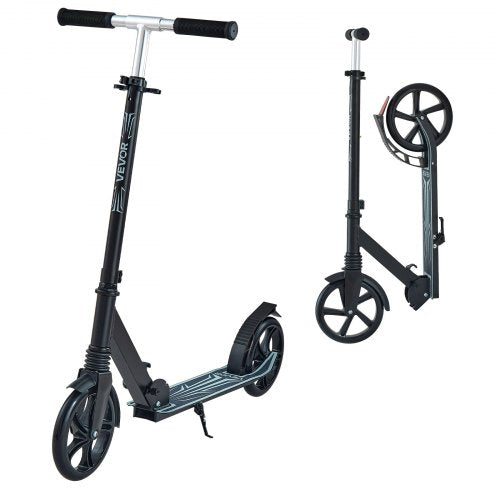 VEVOR Kick Scooter for Kids Ages 8+, Teens & Adults, 2-Wheel Toddler Scooter with Adjustable Height Handlebar, Wide Anti-Slip Deck, Foldable Lightweight Frame for Boys & Girls up to 99.8 kg, Black