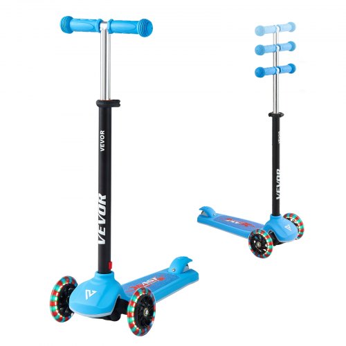 VEVOR Kick Scooter for Kids Ages 3+, 3-Wheel Toddler Scooter with Light-Up Wheels, Adjustable Height Handlebar, Wide Anti-Slip Deck, Lightweight Aluminum Frame for Boys and Girls up to 74.8 kg, Blue