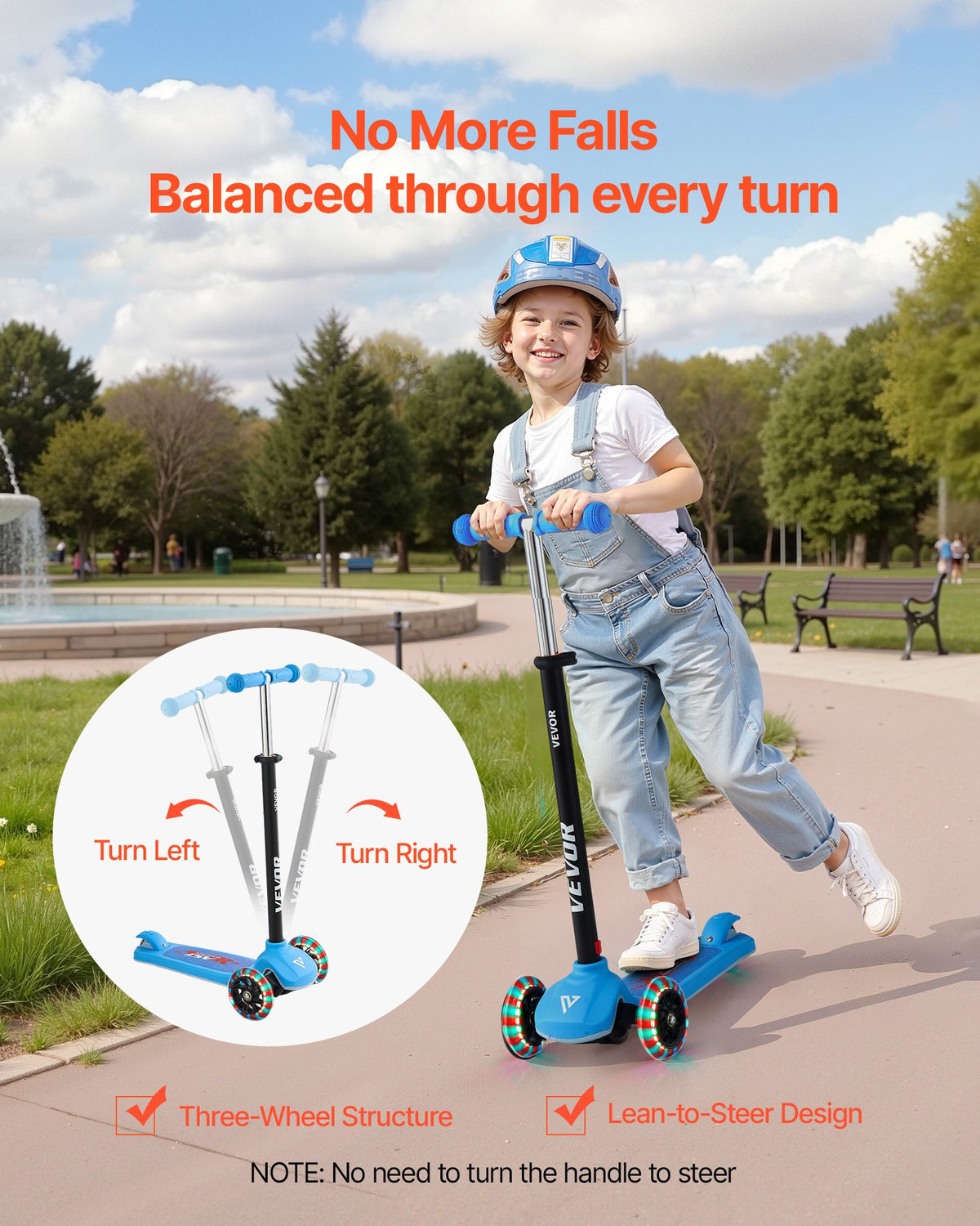 VEVOR Kick Scooter for Kids Ages 3+, 3-Wheel Toddler Scooter with Light-Up Wheels, Adjustable Height Handlebar, Wide Anti-Slip Deck, Lightweight Aluminum Frame for Boys and Girls up to 74.8 kg, Blue