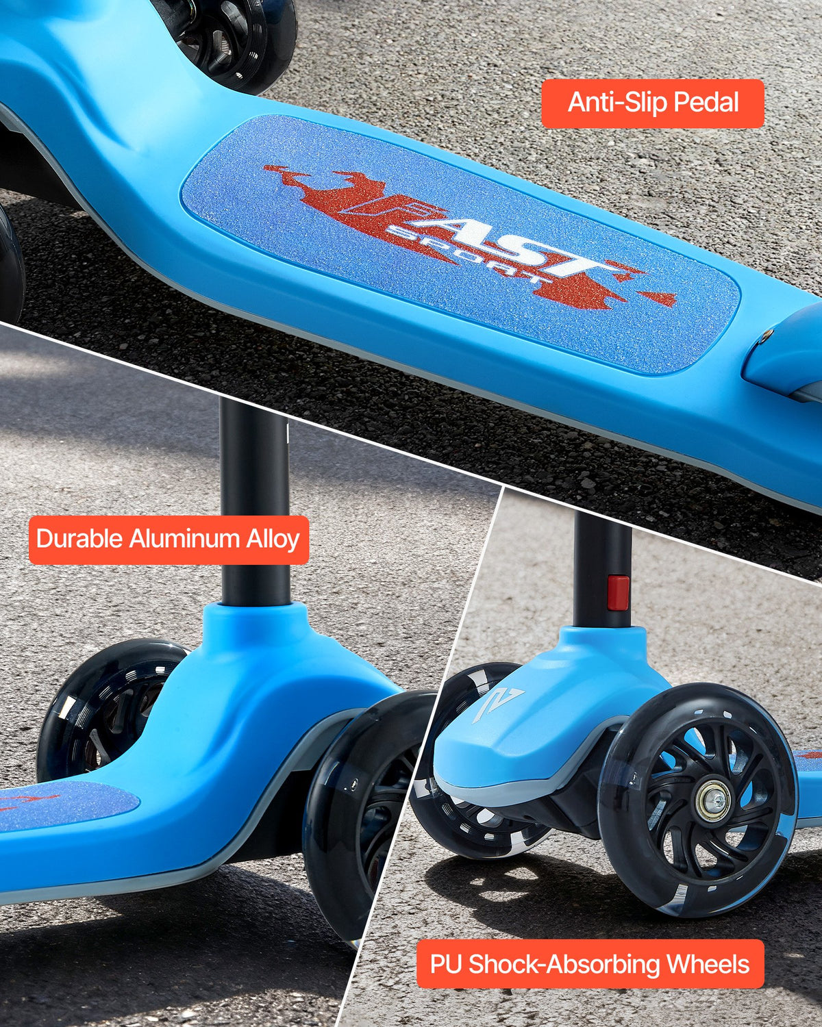 VEVOR Kick Scooter for Kids Ages 3+, 3-Wheel Toddler Scooter with Light-Up Wheels, Adjustable Height Handlebar, Wide Anti-Slip Deck, Lightweight Aluminum Frame for Boys and Girls up to 74.8 kg, Blue