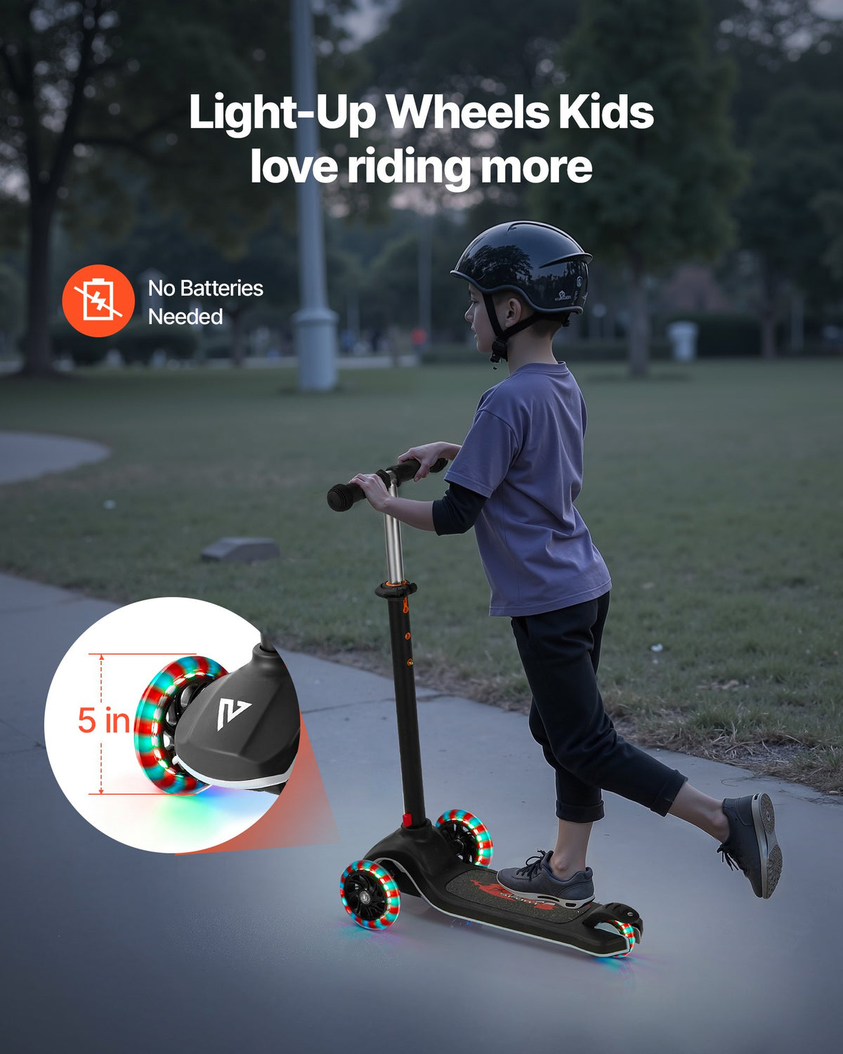 VEVOR Kick Scooter for Kids Ages 3+, 3-Wheel Toddler Scooter with Light-Up Wheels, Adjustable Height Handlebar, Wide Anti-Slip Deck, Lightweight Aluminum Frame for Boys & Girls up to 74.8 kg, Black