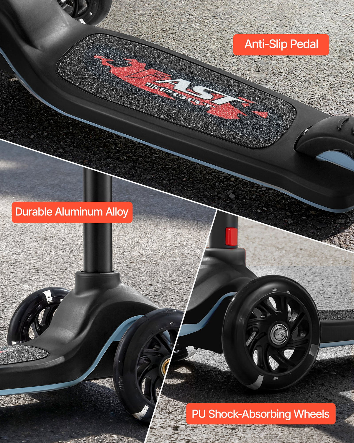 VEVOR Kick Scooter for Kids Ages 3+, 3-Wheel Toddler Scooter with Light-Up Wheels, Adjustable Height Handlebar, Wide Anti-Slip Deck, Lightweight Aluminum Frame for Boys & Girls up to 74.8 kg, Black