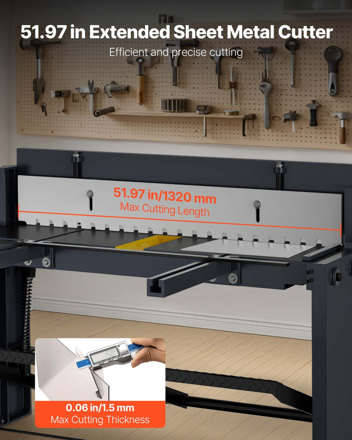VEVOR Foot Stomp Sheet Metal Shear, 1320 mm Width Manual Floor Shear, with Soild Steel Frame, Adjustable Blade Gap, Material Stops, Foot-Pedal Control for Cutting Steel, Copper, Rebar, and Aluminum