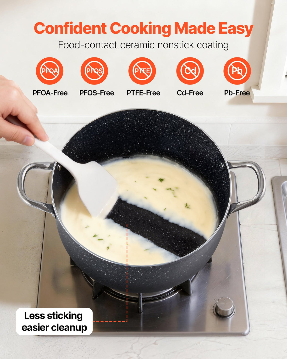 VEVOR Aluminum Stock Pot, 11.4 L Nonstick Ceramic Coated Pot with Glass Lid, PFOA-Free, PFAS-Free, Compatible with Gas Stoves, Induction Cooktops, Electric Stoves, for Soups, Stews, and Pasta