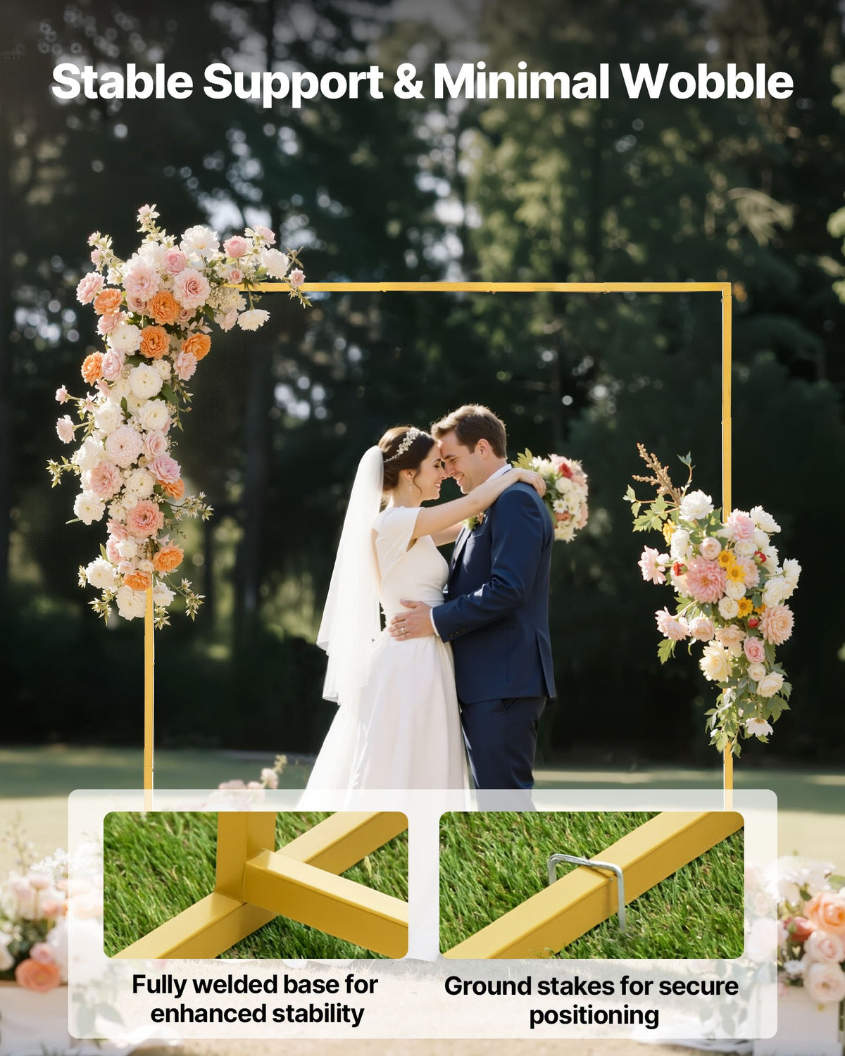 VEVOR Arch Backdrop Stand, 2 x 2 m, Stable Structure, Easy Assembly, Square Gold Metal Arch Backdrop Stand for Wedding, Birthday Party, Graduation, Holiday Celebration, and Ceremony Decoration