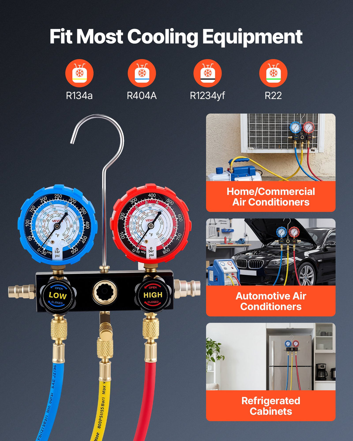VEVOR AC Manifold Gauge Set for R134a R404A R1234yf R22 Refrigerant