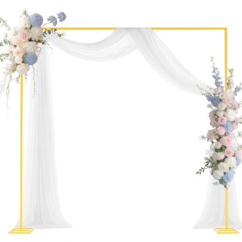 VEVOR Arch Backdrop Stand, 2.4 x 2.4 m, Stable Structure, Easy Assembly, Square Gold Metal Arch Backdrop Stand for Wedding, Birthday Party, Graduation, Holiday Celebration, and Ceremony Decoration