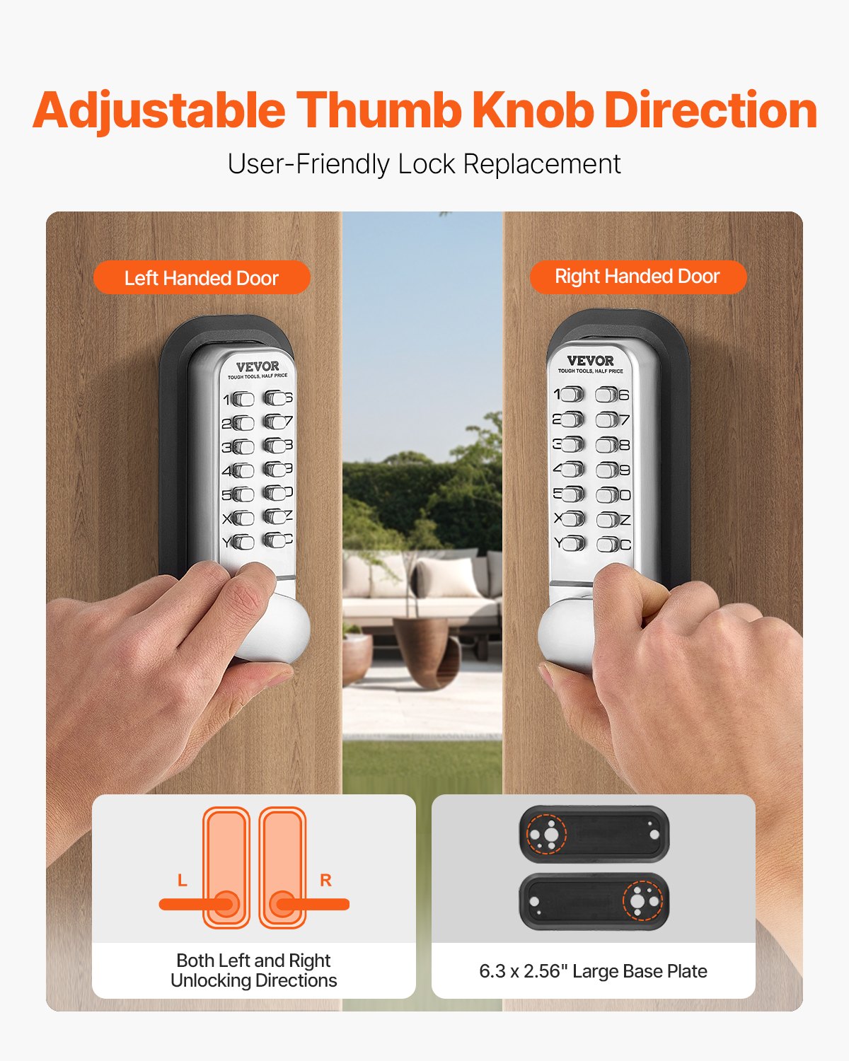 VEVOR Mechanical Keyless Entry Door Lock, 14 Key Mechanical Door Lock, Mechanical Keypad Door Lock with Adjustable Thumb Knob, Single-Side Zinc Alloy Waterproof Keyless Gate Lock, for Home Office