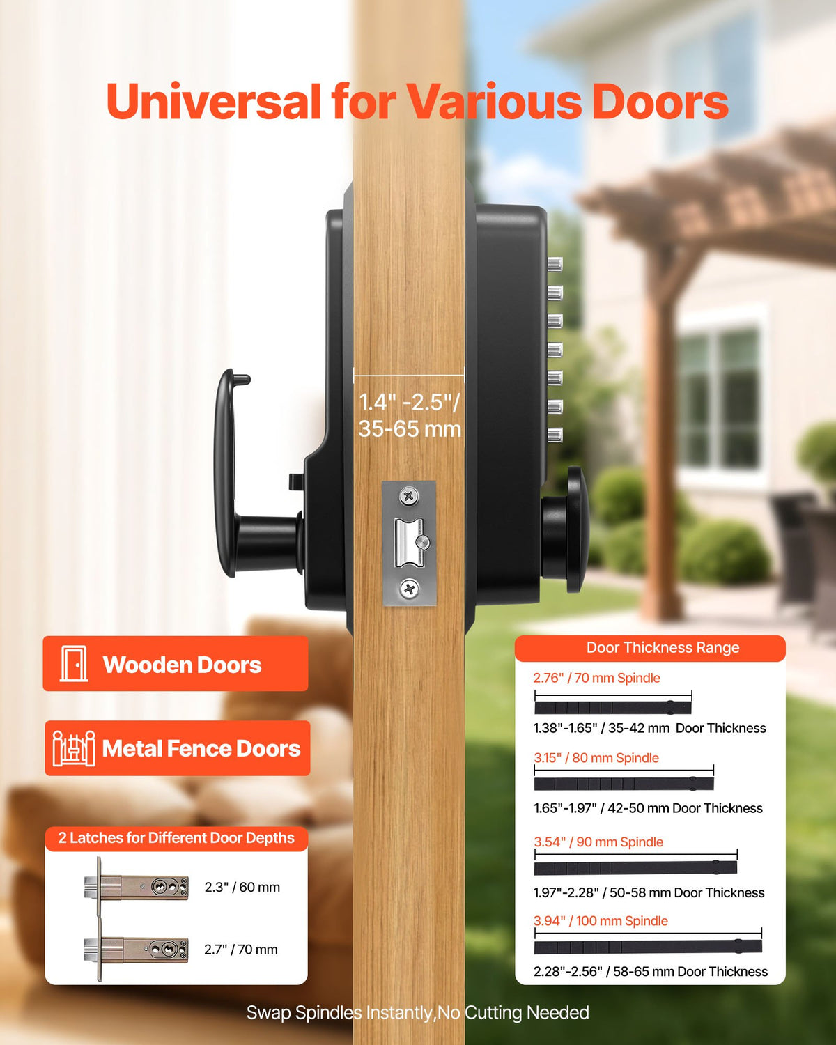 VEVOR Mechanical Keyless Entry Door Lock, 2.0 Code Upgrade, 4-7 Digits Code, Single-Sided Push Button Combination Mechanical Keypad Door Knob, Auto Locking, for Garden Gates, Indoor or Outdoor, Black