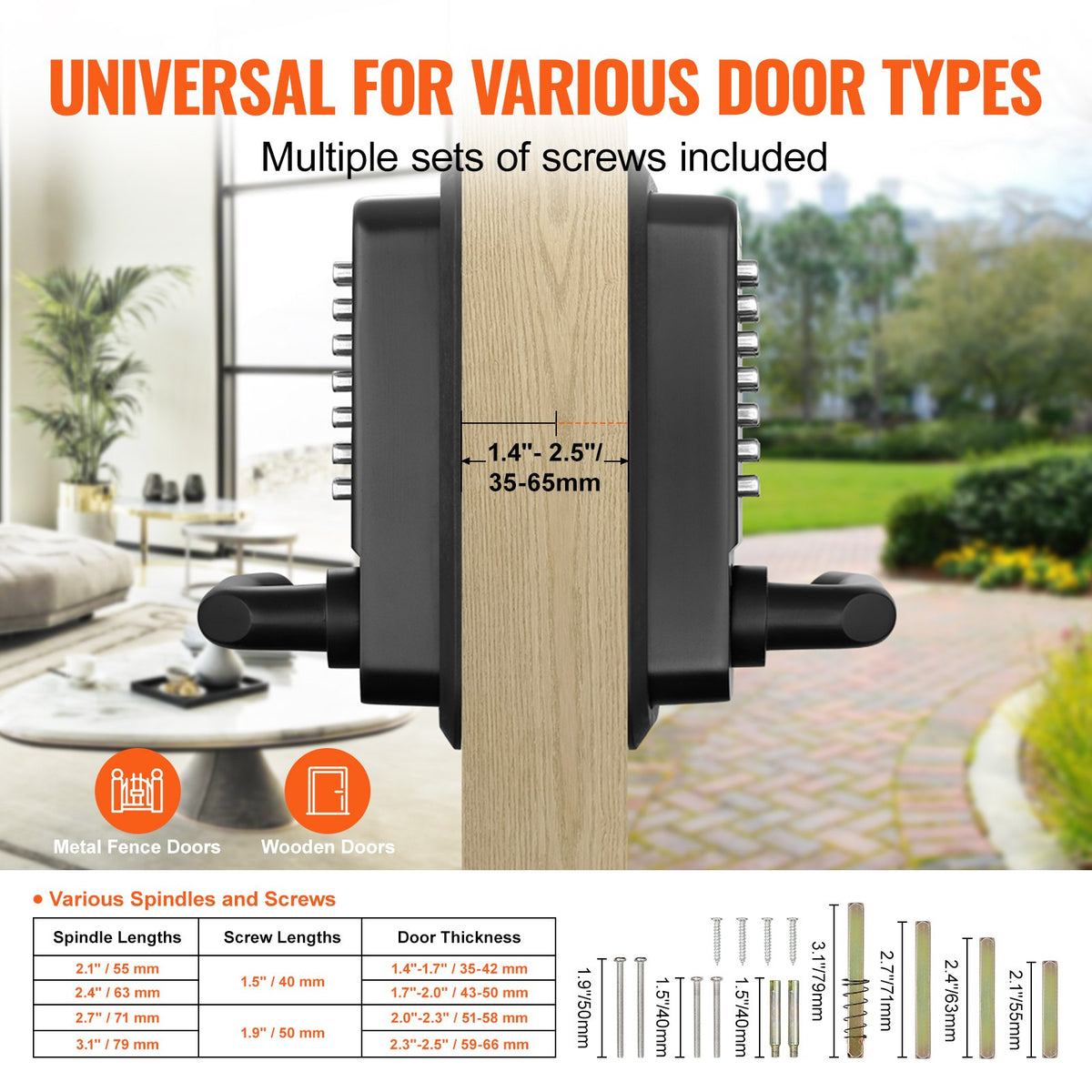 VEVOR Mechanical Keyless Entry Door Lock, 14 Digit Keypad, Double-sided Embedded Outdoor Gate Door Locks Set with Keypad and Handle, Water-proof Zinc Alloy, Easy to Install, for Garden, Yard, Garage