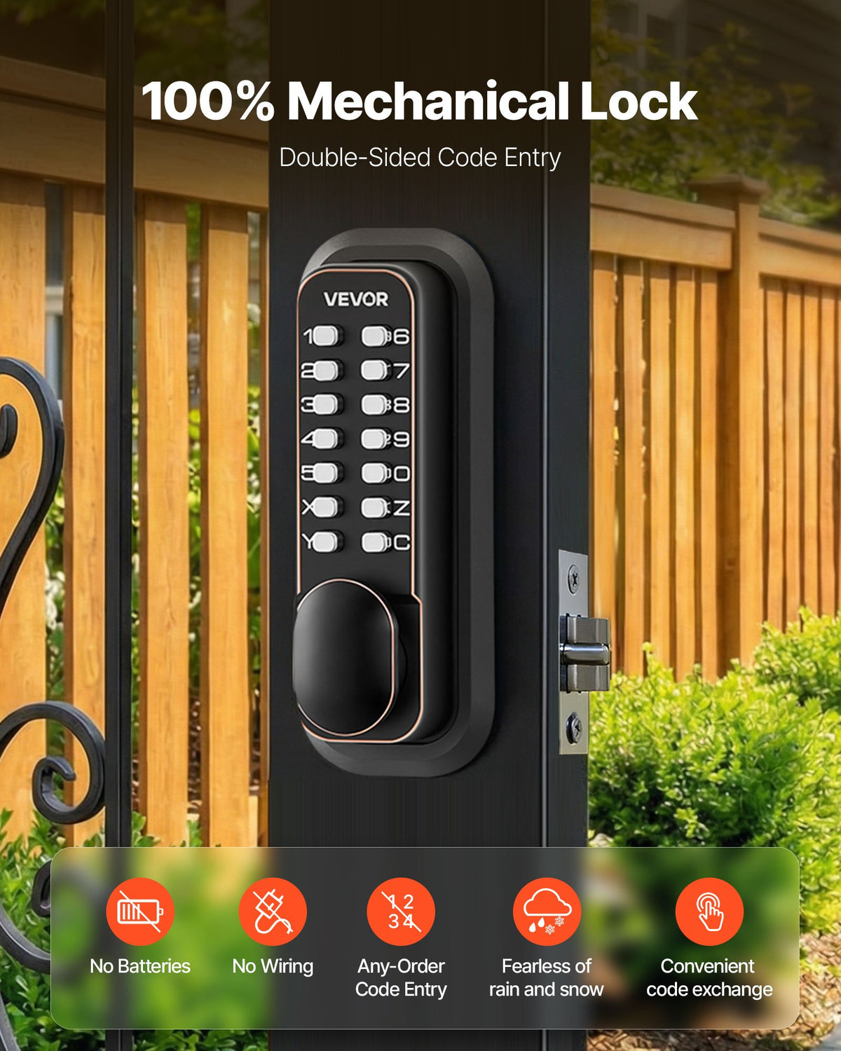 VEVOR Mechanical Keyless Entry Door Lock, 2.0 Code Upgrade, 4-7 Digits Code, Double-Sided Push Button Combination Mechanical Keypad Door Knob, Auto Locking, for Indoor or Outdoor, Oil-Rubbed Bronze