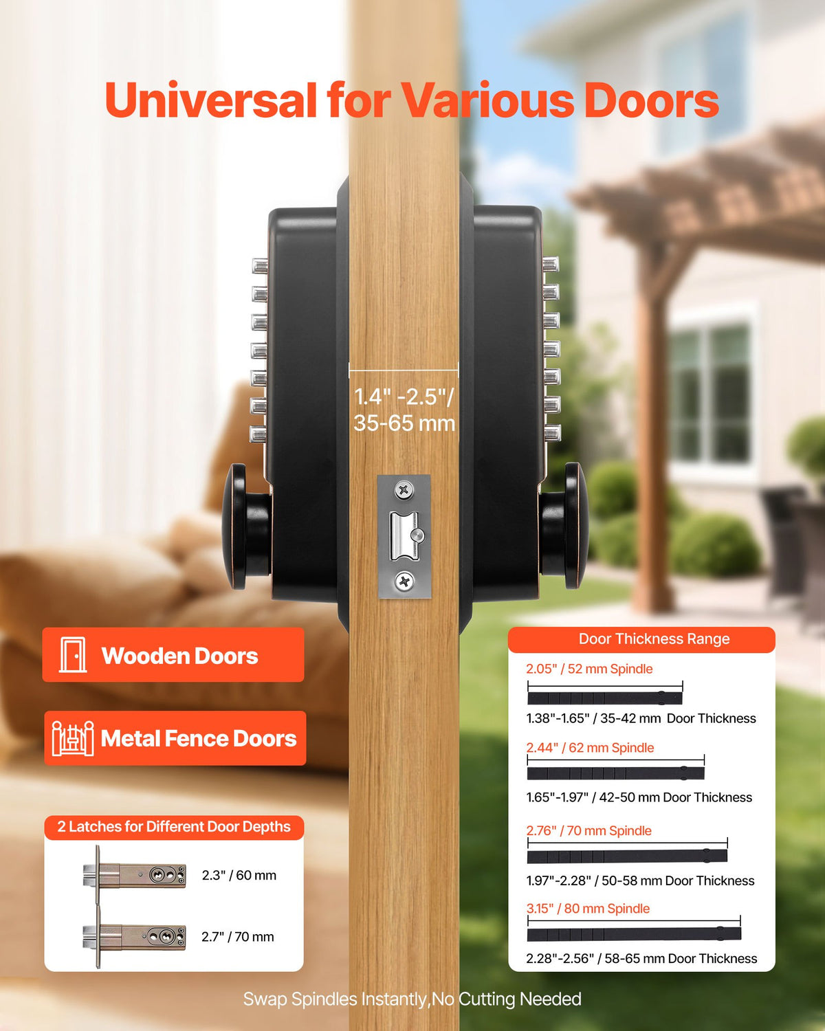 VEVOR Mechanical Keyless Entry Door Lock, 2.0 Code Upgrade, 4-7 Digits Code, Double-Sided Push Button Combination Mechanical Keypad Door Knob, Auto Locking, for Indoor or Outdoor, Oil-Rubbed Bronze