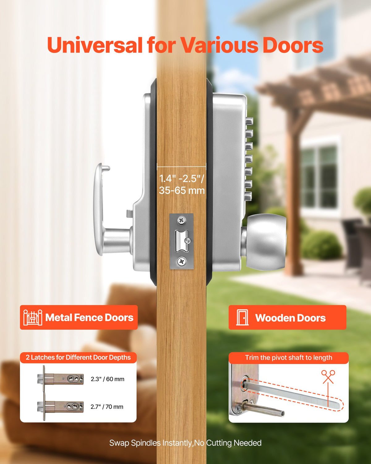 VEVOR Mechanical Keyless Entry Door Lock, 2.0 Code Upgrade, 4-7 Digits Code, Single-Sided Push Button Combination Mechanical Keypad Door Knob, Auto Locking, for Garden Gates, Indoor or Outdoor, Silver