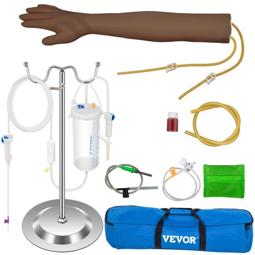 VEVOR Intravenous Practice Arm Kit with Dark Skin Phlebotomy Arm Made of PVC Material Perfect Phlebotomy Gifts For Nurse IV Practice Arm Kit with full accessories(EDUCATIONAL USE ONLY)