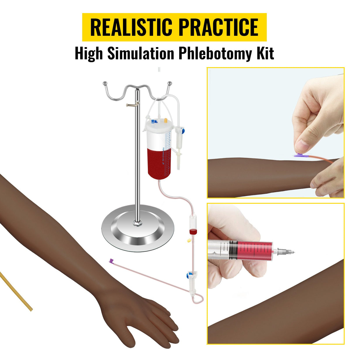 VEVOR Intravenous Practice Arm Kit with Dark Skin Phlebotomy Arm Made of PVC Material Perfect Phlebotomy Gifts For Nurse IV Practice Arm Kit with full accessories(EDUCATIONAL USE ONLY)