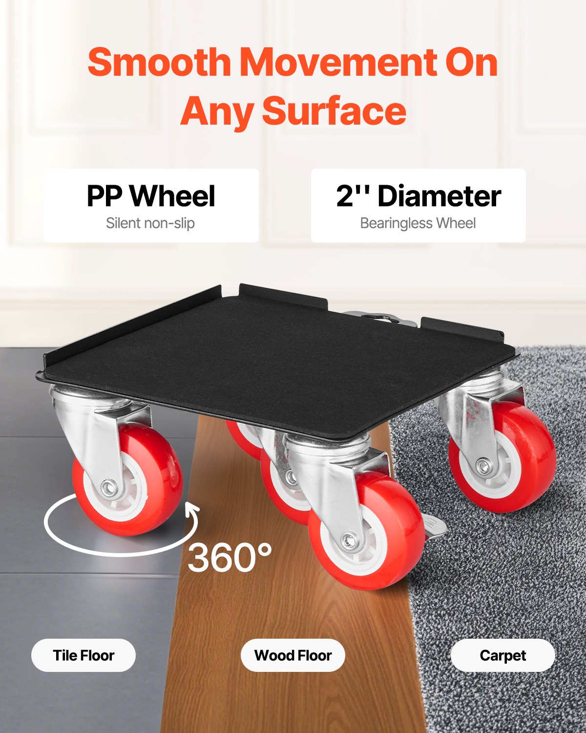 VEVOR Furniture Dolly, Maximum Load 3474 lbs, Heavy Duty Furniture Movers with 5 360° Rotation Wheels, Carbon Steel Panel, Furniture Lift Slider Tool Set for Appliances, Sofa, Fridge, Washing Machine