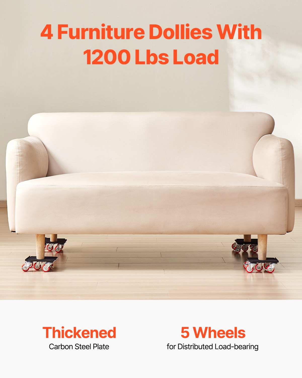 VEVOR Furniture Dolly, Maximum Load 1200 lbs, Heavy Duty Furniture Movers with 5 360° Rotation Wheels, Carbon Steel Panel, Furniture Lift Slider Tool Set for Appliances, Sofa, Fridge, Washing Machine