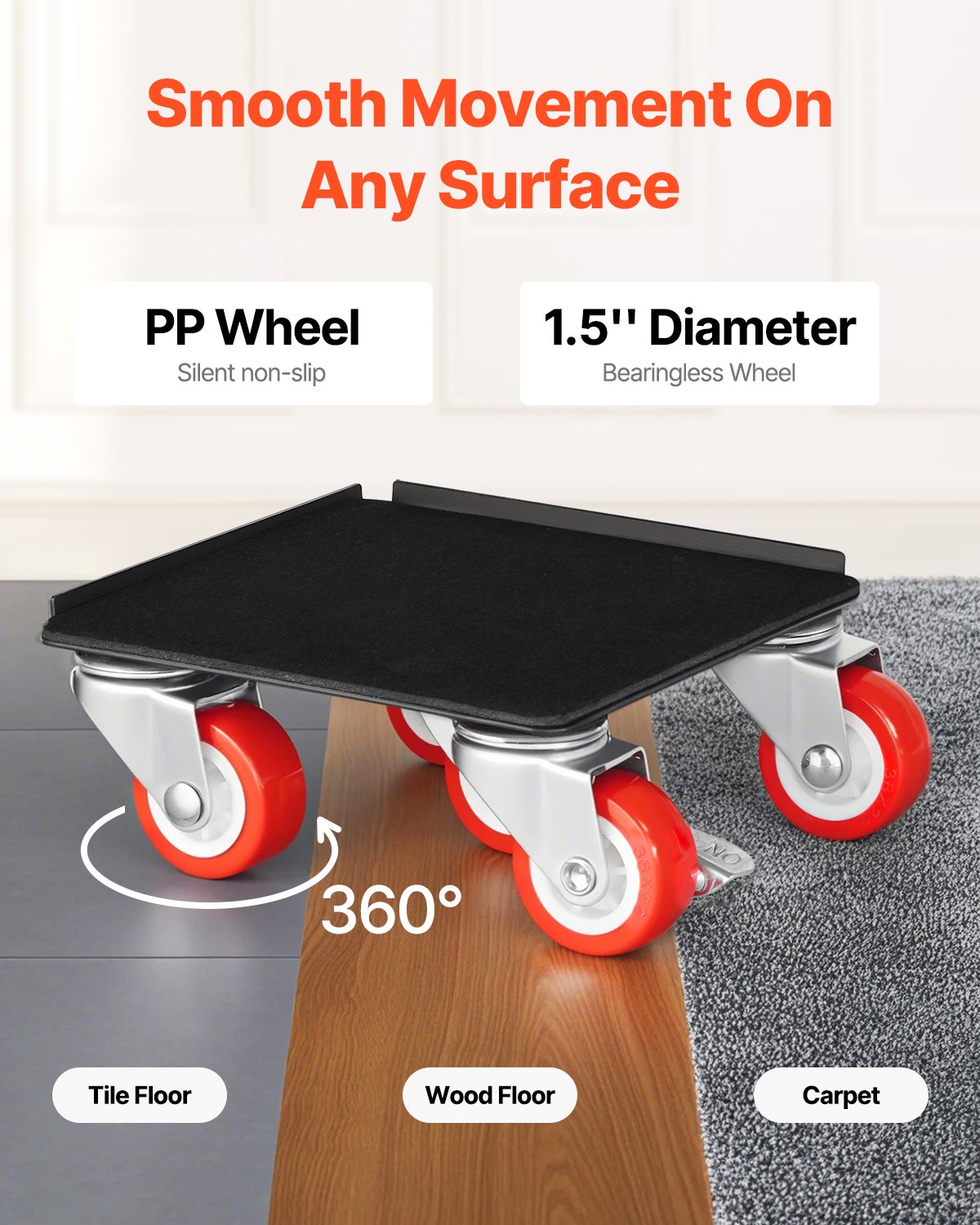 VEVOR Furniture Dolly, Maximum Load 1200 lbs, Heavy Duty Furniture Movers with 5 360° Rotation Wheels, Carbon Steel Panel, Furniture Lift Slider Tool Set for Appliances, Sofa, Fridge, Washing Machine