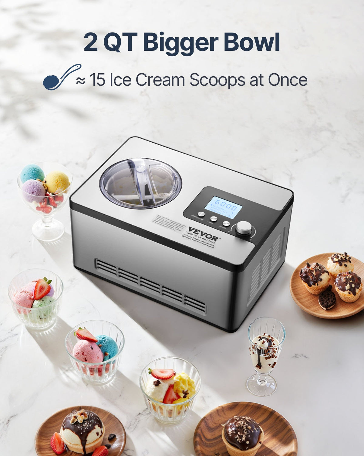 VEVOR 1.9 L Automatic Ice Cream Machine Electric Yogurt Gelato Make Silver