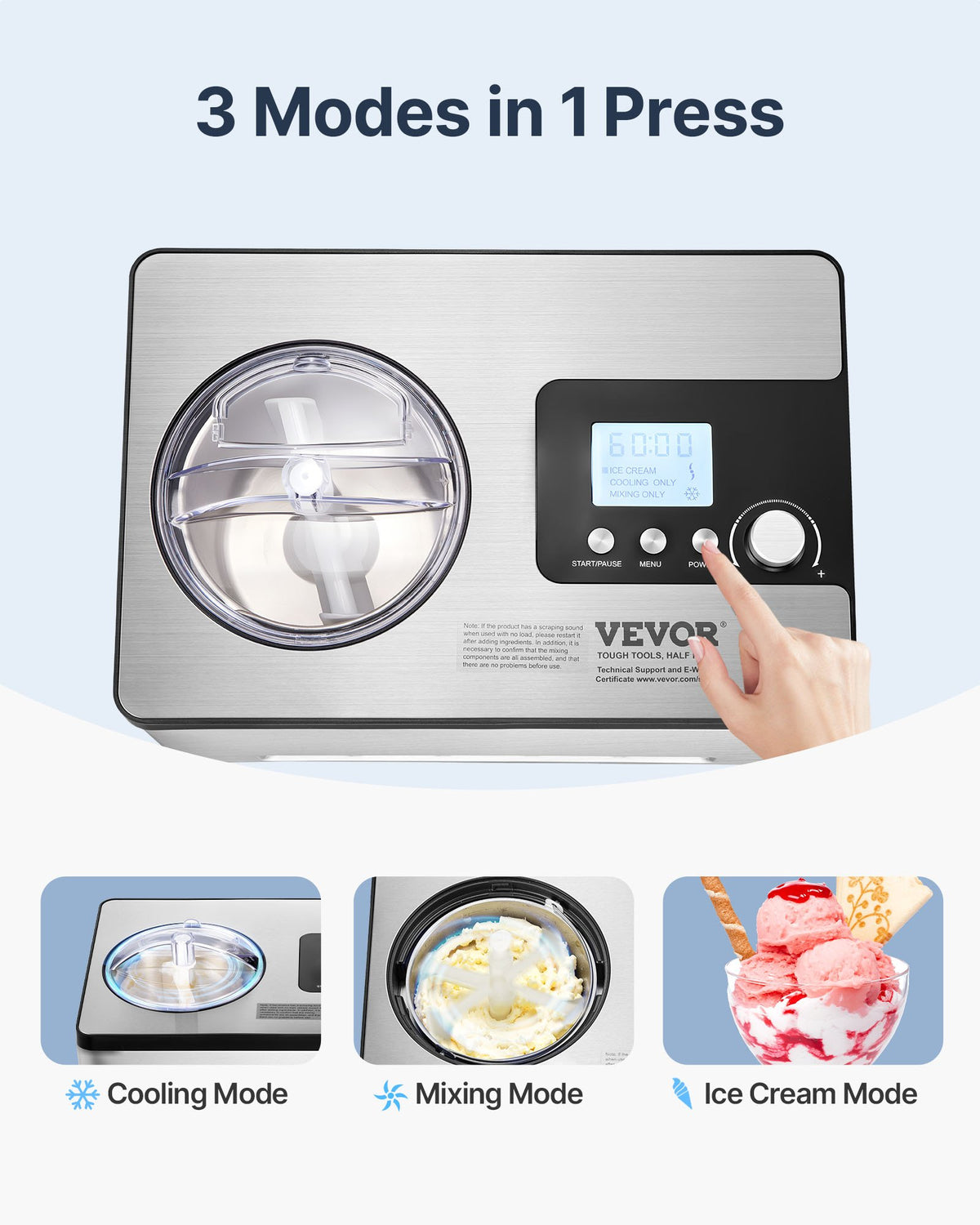 VEVOR 1.9 L Automatic Ice Cream Machine Electric Yogurt Gelato Make Silver