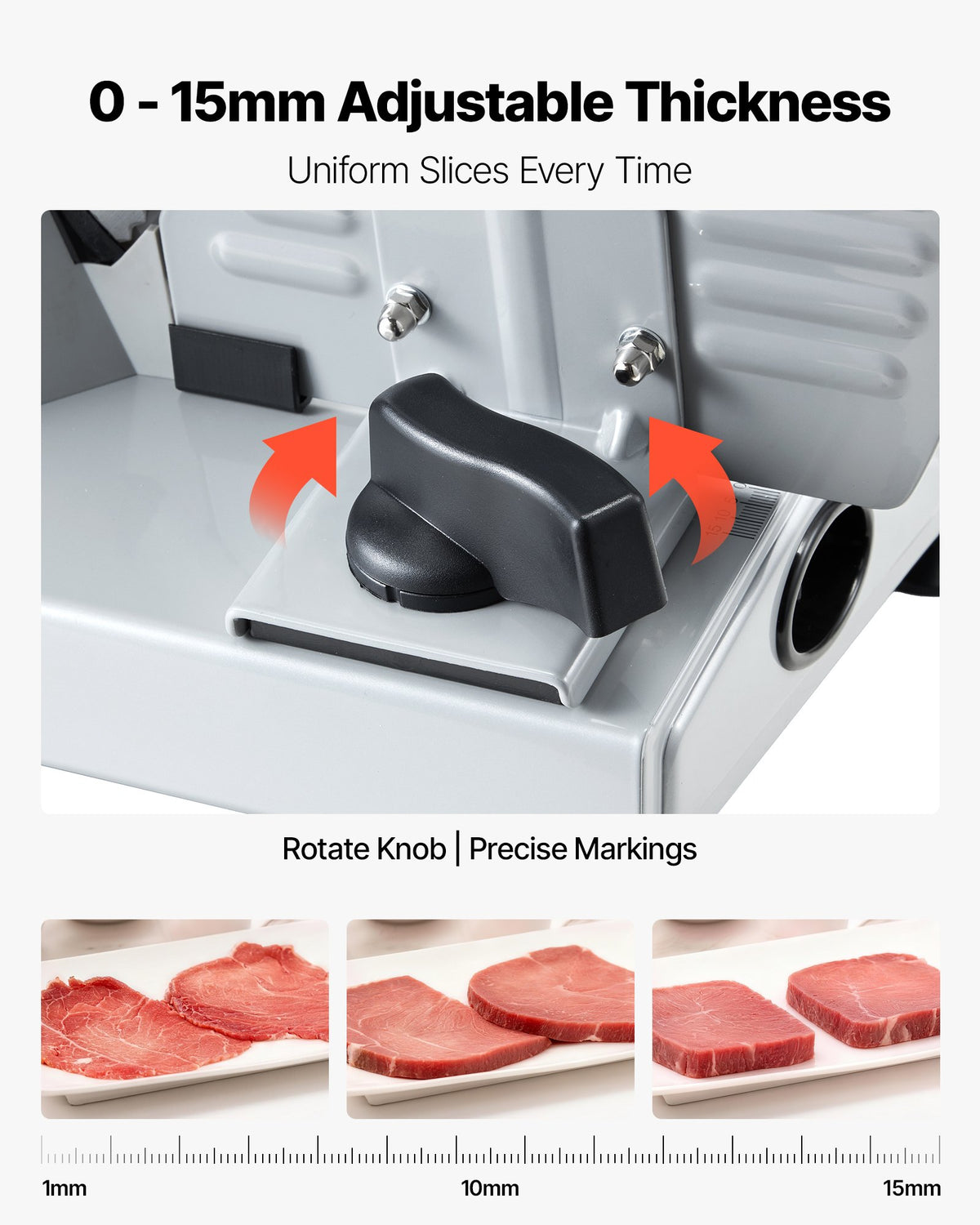 VEVOR Meat Slicer, Electric Deli Slicer with 190mm SUS420 Blade & 0-15mm Adjustable Thickness, 200W Home Food-Slicer for Frozen Meat, Ham, Baguett, Steak