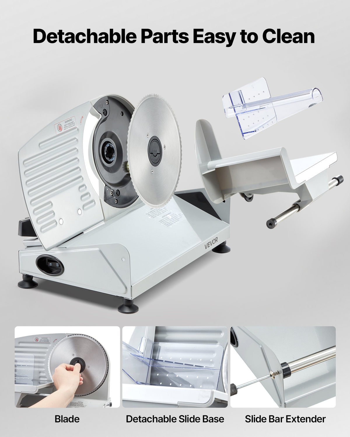 VEVOR Meat Slicer, Electric Deli Slicer with 190mm SUS420 Blade & 0-15mm Adjustable Thickness, 200W Home Food-Slicer for Frozen Meat, Ham, Baguett, Steak
