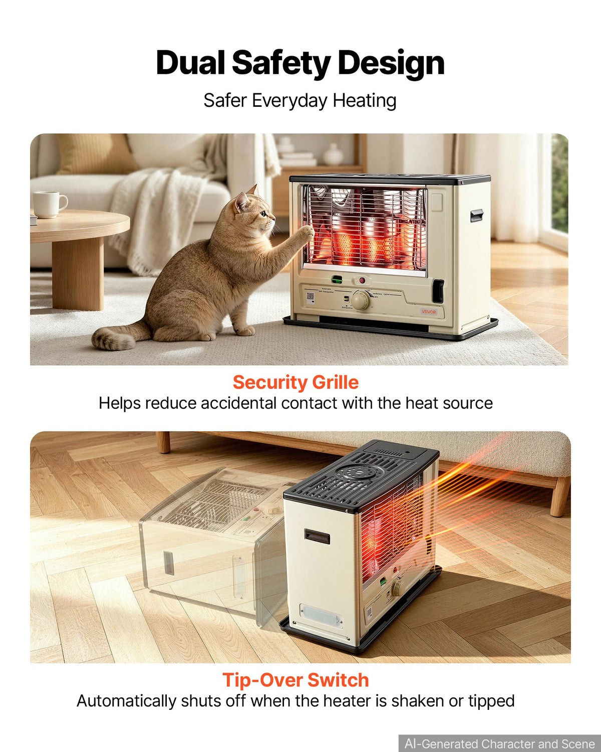 VEVOR Cordless Radiant Kerosene Heater, 10000 BTU Portable Space Heater, for Home, Garage, Camping, Workshop, Emergency, Outdoor Activity, with Flame Control, Tip-Over Shutoff, Funnel, Batteries